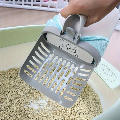 Easy-Use Cat Litter Scoop with Waste Bag Holder | Plastic Litter Box Cleaner | Ideal for All Cat Breeds | Essential Pet Supply