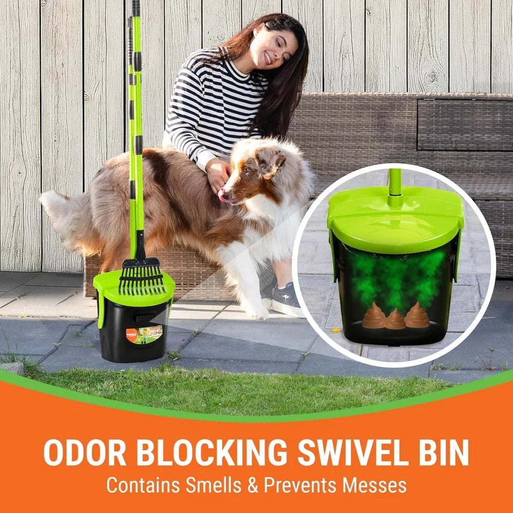 Dog Pooper Scooper with Bag Attachment and 40" Long Handle