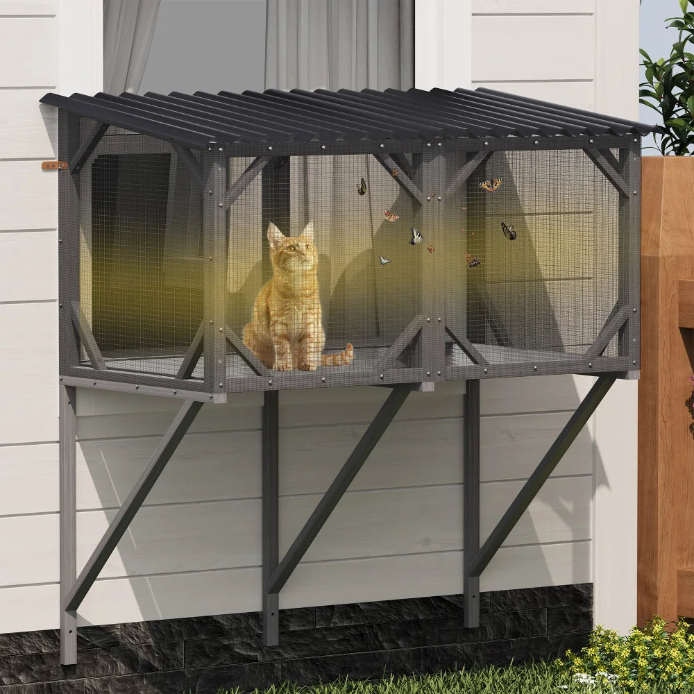 Wooden Catio Window Perch with Hammock - for Sunbathing, Napping & Overlooking