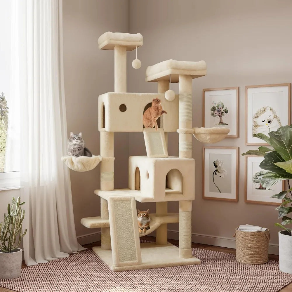 65-inch Cozy, Plush, Multi-Level Cat Tree Tower Condo