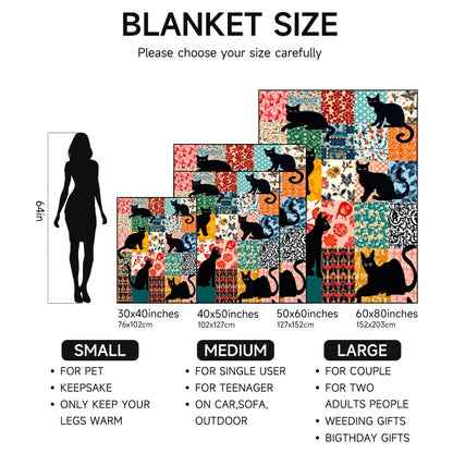 1-piece multi-use soft, black cat colorful pattern flannel blanket