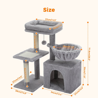 Cat tree with Scratching Posts, Big Hammock and Removable Top Perch