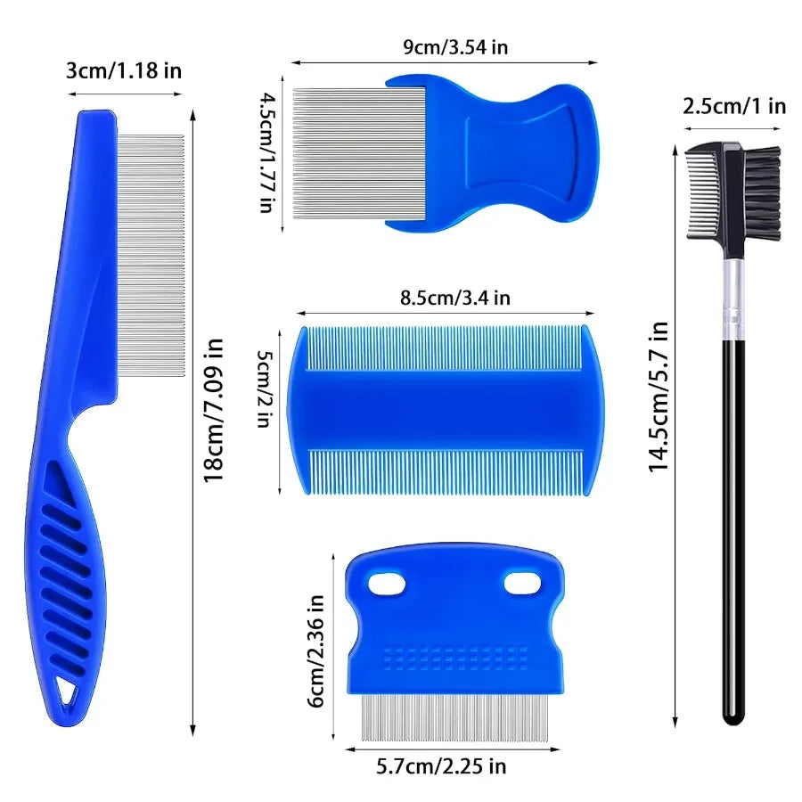 5 Pack Stainless Steel Flea/Lice Combs with Rounded Teeth for Pet Grooming