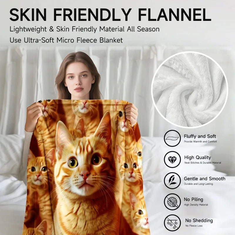 1-piece multi-use, soft, orange cat-themed flannel blanket