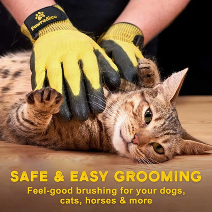 Pet Grooming and Bathing Gloves - Effective Pet Hair Removal and Deshedding + Massaging