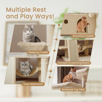 65-inch Cozy, Plush, Multi-Level Cat Tree Tower Condo