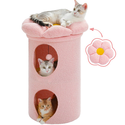 Large  Cat House with Removable Flower Cat Bed and Hideaway
