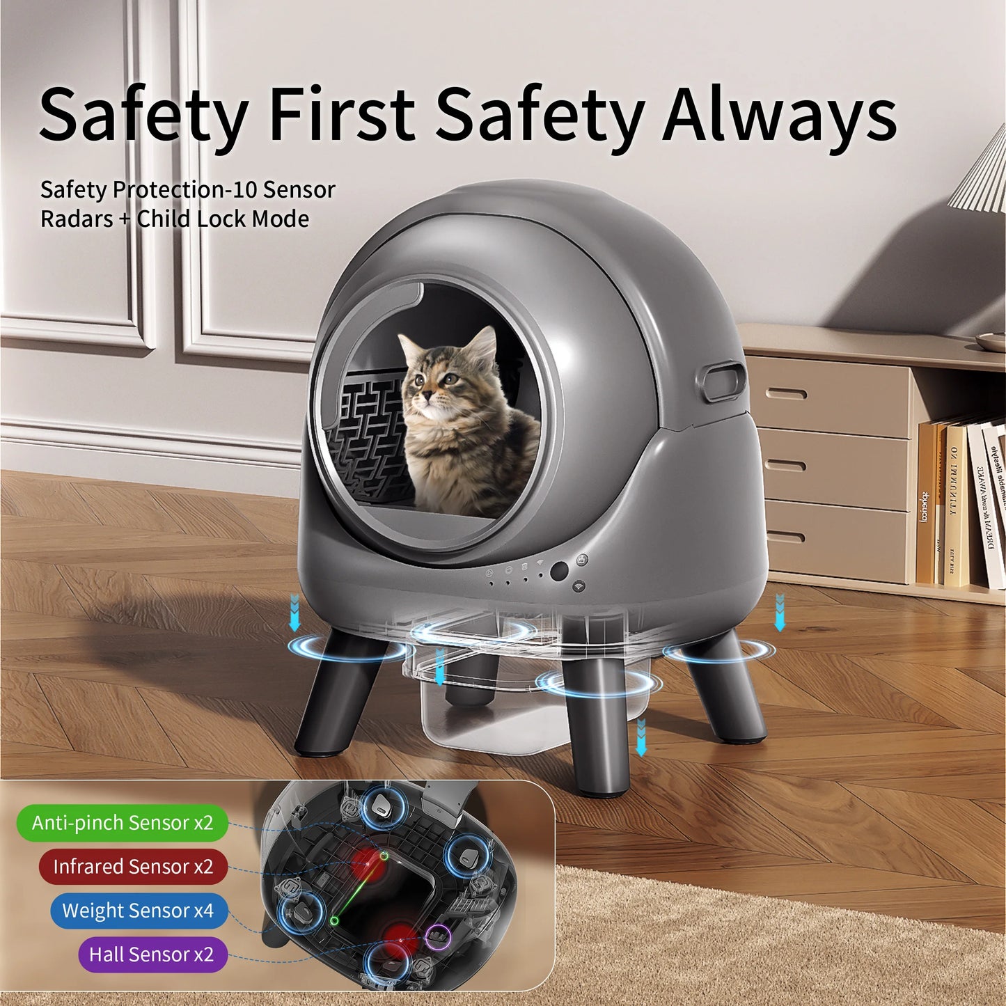 Automatic, Self-Cleaning Litter Box for Multiple Cats with App Control and Odor-Free Waste Disposal