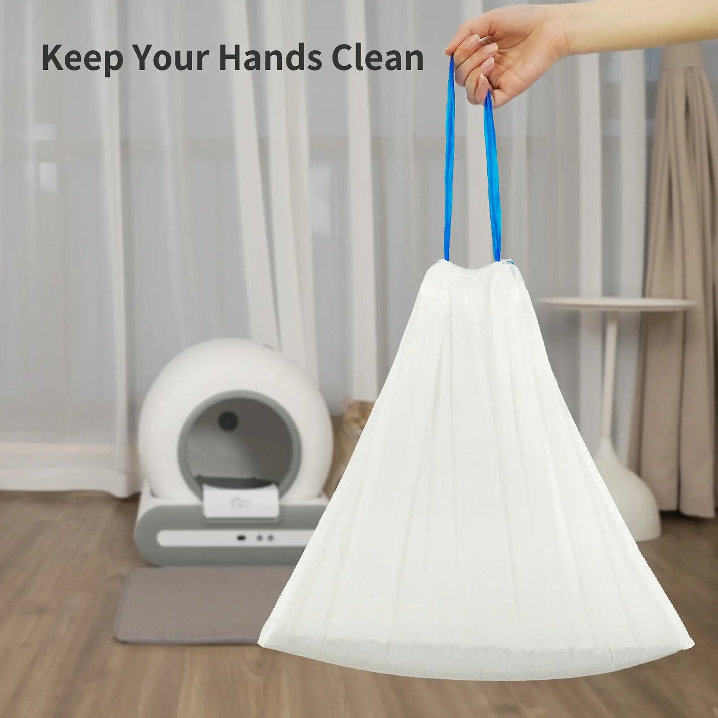 60-count Self-Cleaning Cat Litter Box  Bags  with Drawstring Design - 17x19in/45x50cm, 4 Rolls