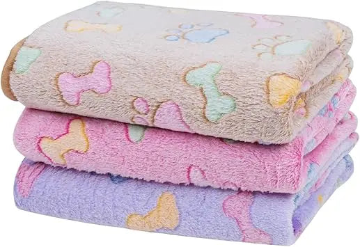 1 Pack of 3 Dog Blankets - Soft Fluffy Fleece