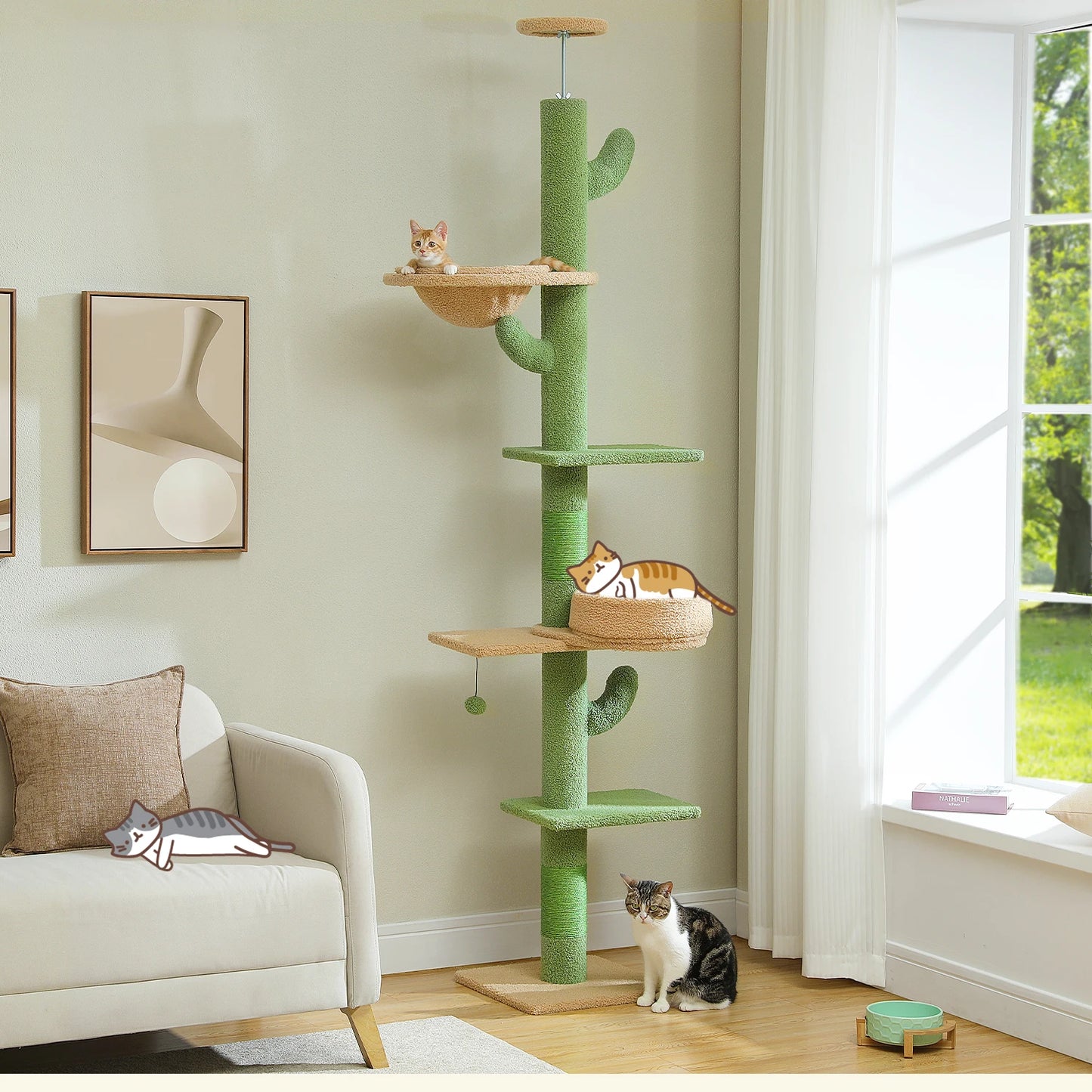 Adjustable Floor-to-Ceiling, Multi-Level Cactus Cat Tree