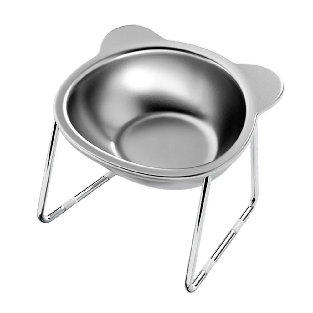 Shatter-Resistant, Stainless Steel Elevated Cat Bowl with Tilted Neck Guard at 15°