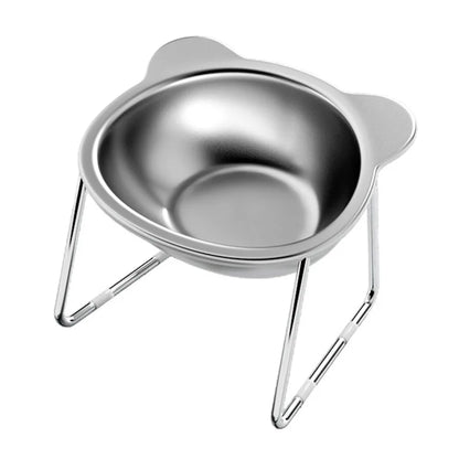 Shatter-Resistant, Stainless Steel Elevated Cat Bowl with Tilted Neck Guard at 15°