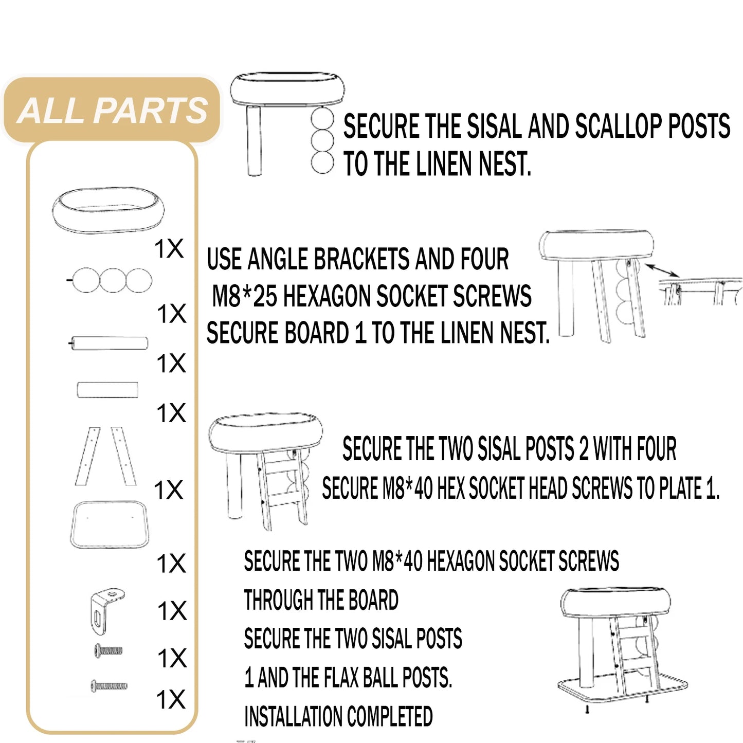 Indoor Cat Climbing Frame Tower Bed with Ice Mat and Hanging Sisal Ball