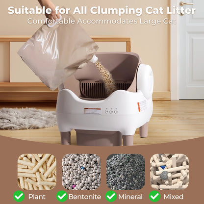 Self Cleaning, Automatic Cat Litter Box with APP Control, Odor-Free  Large Waste Bin, Open-Top for Multi Cats