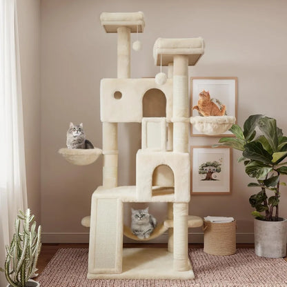 65-inch Cozy, Plush, Multi-Level Cat Tree Tower Condo
