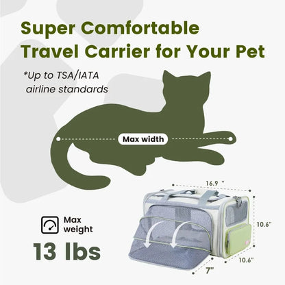 Soft Sided Collapsible Pet Carrier with ID Tag for Air Travel - TSA Approved