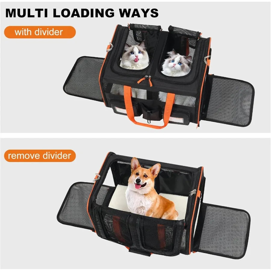 Large Double Pet Carrier with Removable Divider