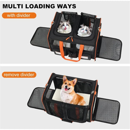 Large Double Pet Carrier with Removable Divider
