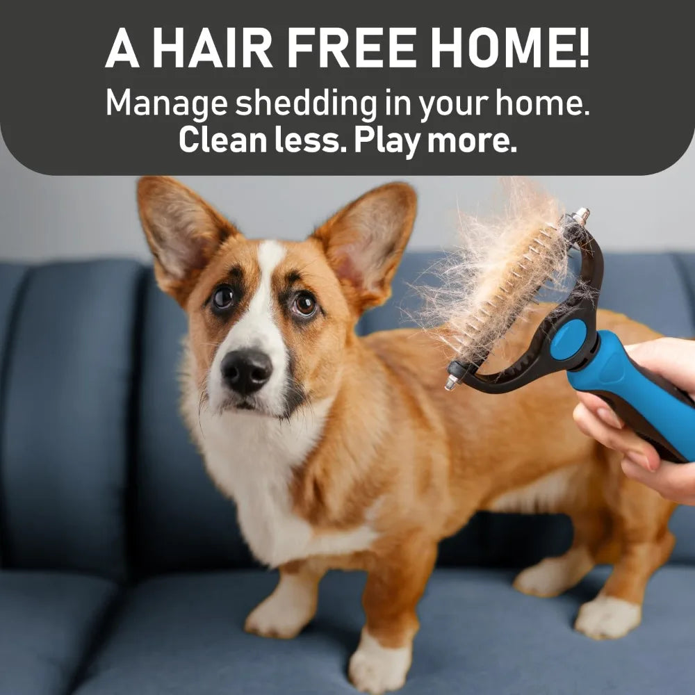 Pet Grooming Brush and 2X Grooming Gloves Combo - Double Sided Dematting, Deshedding Undercoat Rake