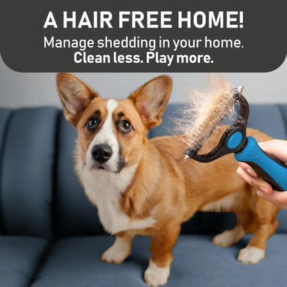 Pet Grooming Brush and 2X Grooming Gloves Combo - Double Sided Dematting, Deshedding Undercoat Rake