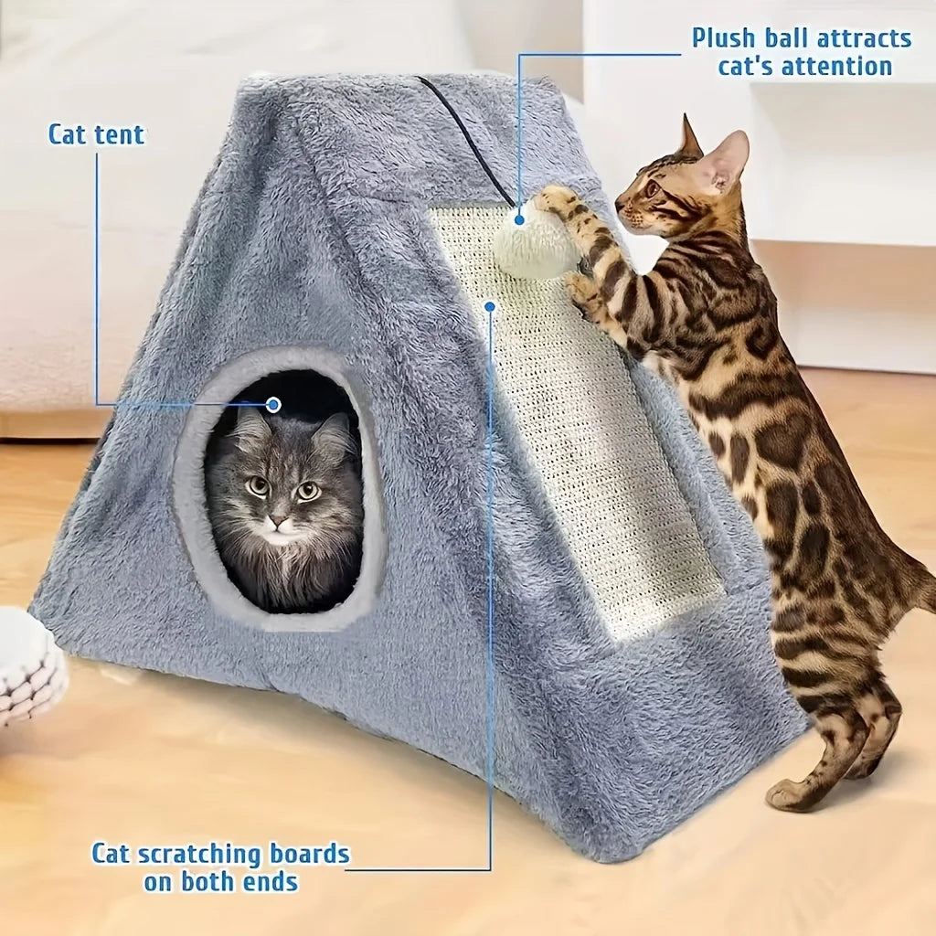 Cat bed with plush toy ball cat and scratching board (suitable for cats < 15 pounds)