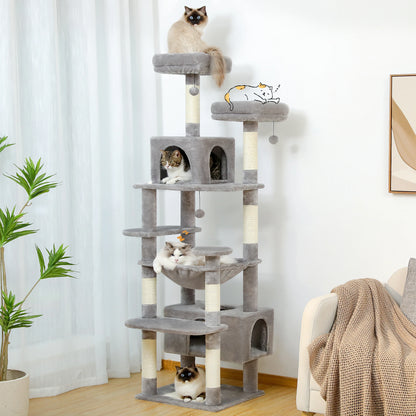 Large Indoor Cat Tree and Tower With Scratching Posts, Spacious Hammock and Padded Perches