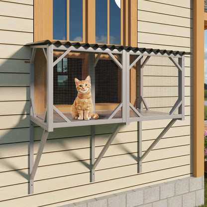 Wooden Catio Window Perch with Hammock - for Sunbathing, Napping & Overlooking