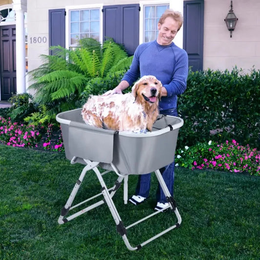 Elevated, Adjustable and Foldable Pet Bath Tub
