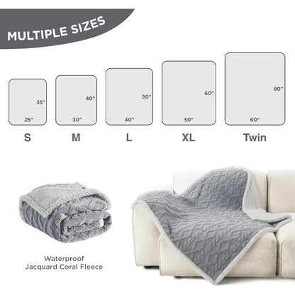 Waterproof Dog Blankets for Large Dogs - Pet Blanket for Couch Protector Washable, Premium Jacquard Coral Fleece Cat Throw Blan