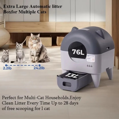 Multi-Cat Compatible Automatic Cat Litter Box with APP Control and Odor Control