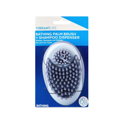 Ergonomic Dog/Cat Grooming Brush with Shampoo Dispenser and Soft Silicone Bristles for Bathing and Massaging