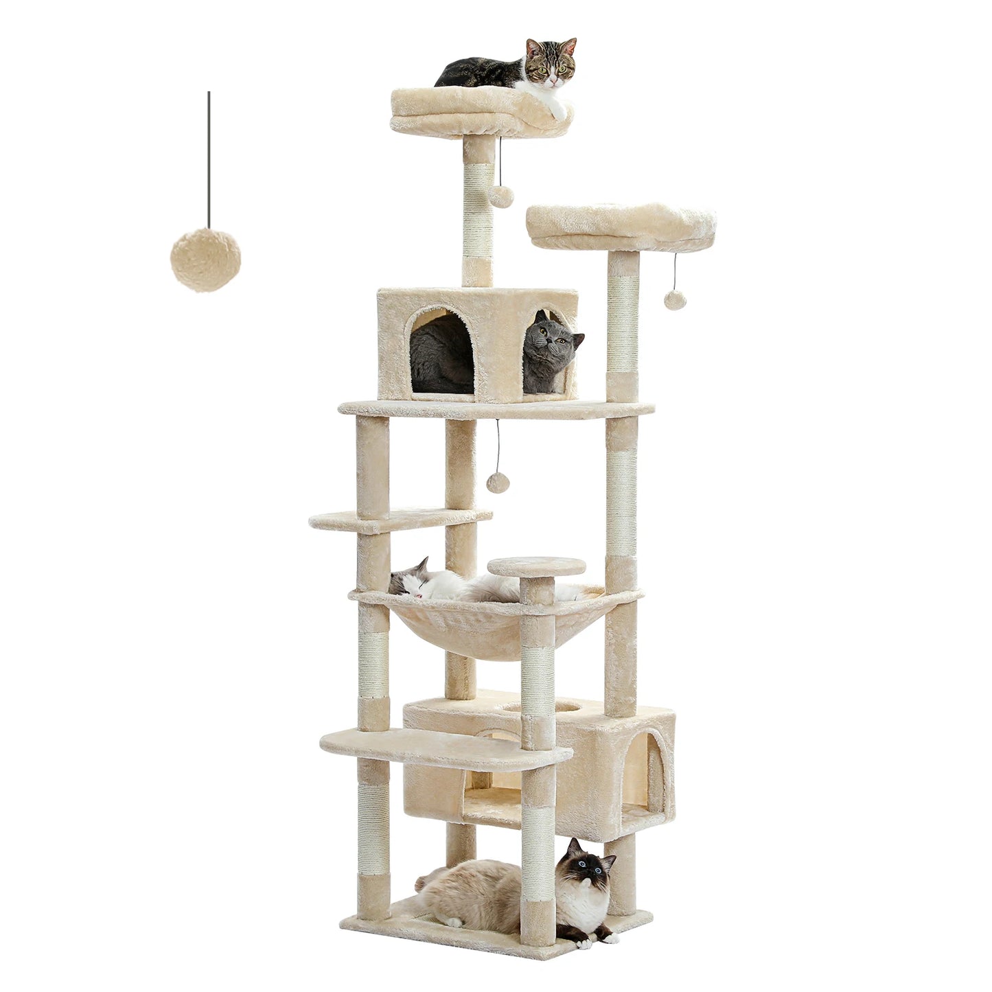 Large Indoor Cat Tree and Tower With Scratching Posts, Spacious Hammock and Padded Perches