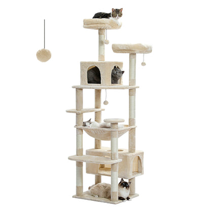 Large Indoor Cat Tree and Tower With Scratching Posts, Spacious Hammock and Padded Perches