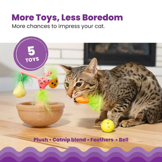 Wobbling Cat Toy Bowl with 5 Plush Interactive Catnip Toys