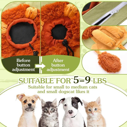 Portable Green Lion-Shaped Canvas Shoulder Tote Bag for Small Animals