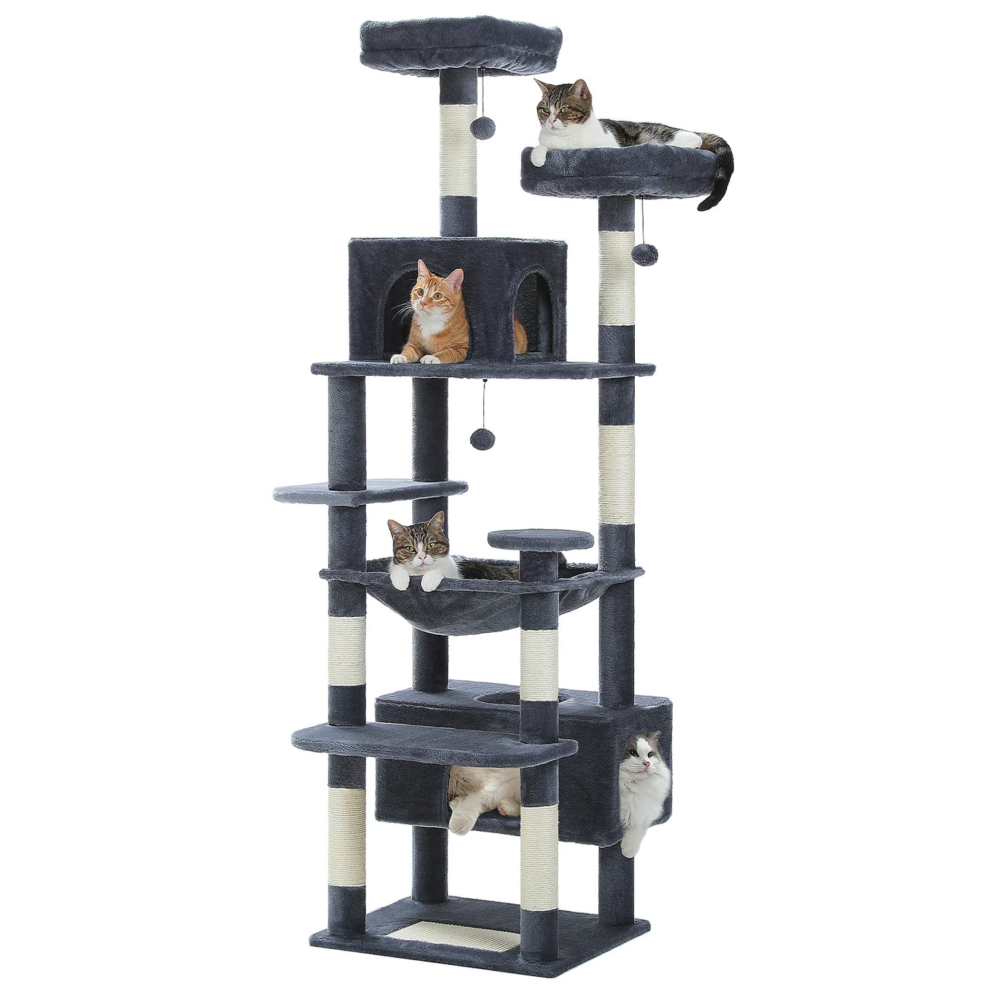 Large Indoor Cat Tree and Tower With Scratching Posts, Spacious Hammock and Padded Perches