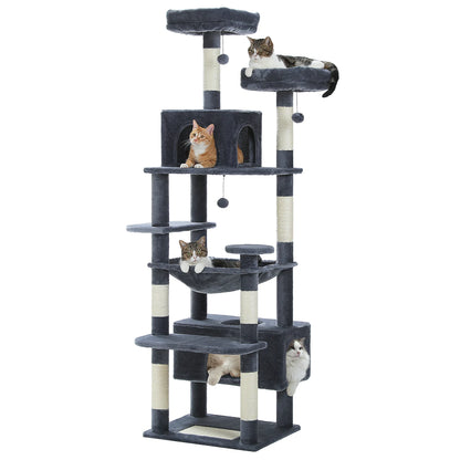 Large Indoor Cat Tree and Tower With Scratching Posts, Spacious Hammock and Padded Perches
