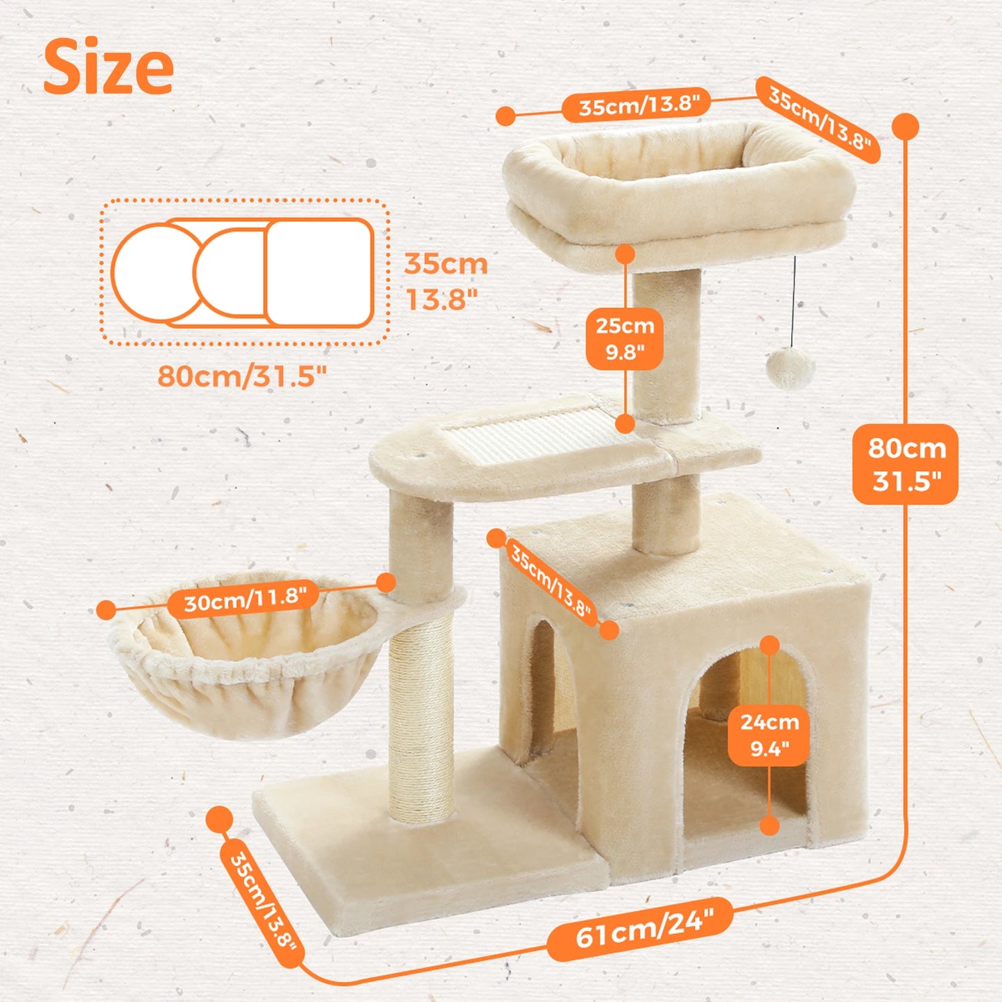 Cat tree with Scratching Posts, Big Hammock and Removable Top Perch
