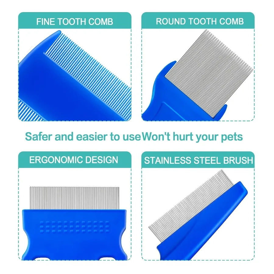 5 Pack Stainless Steel Flea/Lice Combs with Rounded Teeth for Pet Grooming