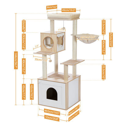 Cat Tree with Litter Box Enclosure and Covered Scratching Post