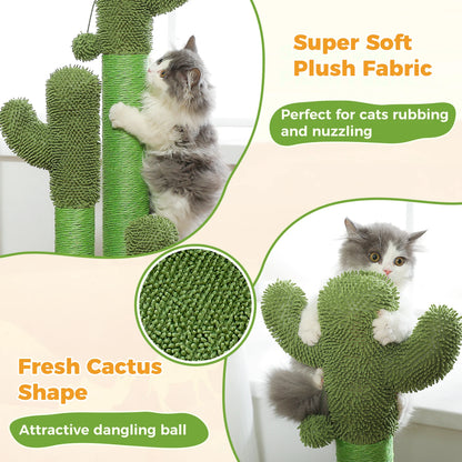 Cactus Cat Scratching Post  with 3 Sisal Scratching Poles and Interactive Dangling Balls