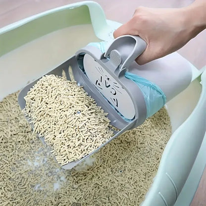 Easy-Use Cat Litter Scoop with Waste Bag Holder | Plastic Litter Box Cleaner | Ideal for All Cat Breeds | Essential Pet Supply