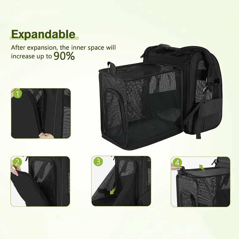 Expandable Pet Backpack with Breathable Mesh Shade Cover