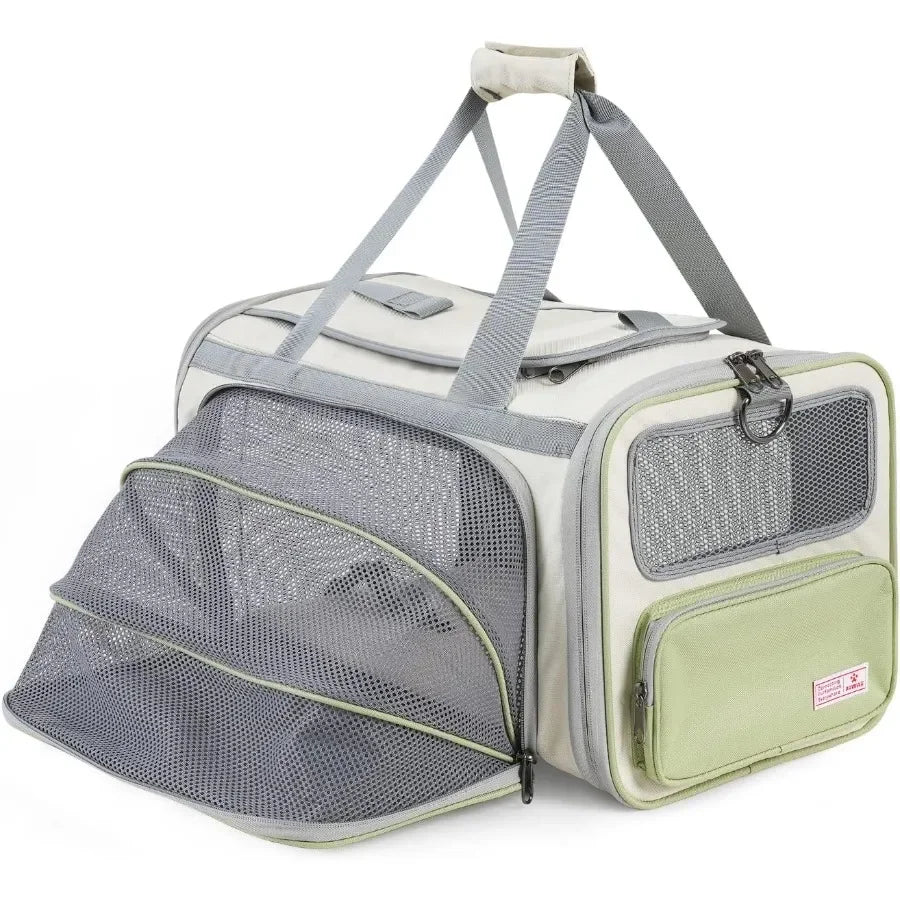 Soft Sided Collapsible Pet Carrier with ID Tag for Air Travel - TSA Approved