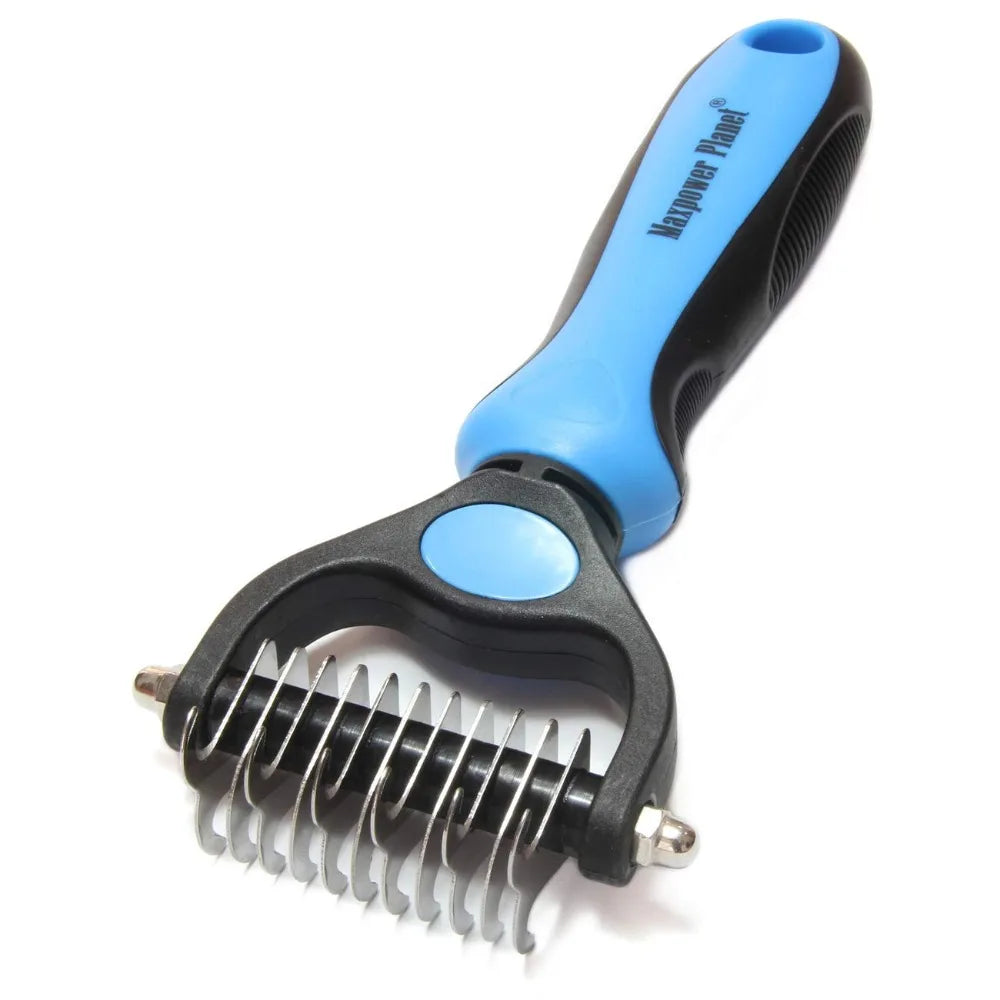 Pet Grooming Brush and 2X Grooming Gloves Combo - Double Sided Dematting, Deshedding Undercoat Rake