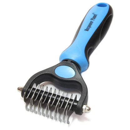 Pet Grooming Brush and 2X Grooming Gloves Combo - Double Sided Dematting, Deshedding Undercoat Rake