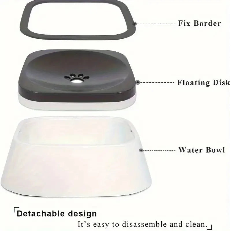 Spill-Proof Clear Pet Water Bowl with Non-Slip Base & Floating Filter