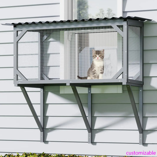 Catio Outdoor Cat Enclosure - Window Perch & Hammock for Sunbathing, Napping, Overlooking