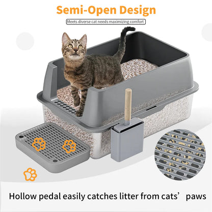 Enclosed Stainless Steel Cat Litter Box with Lid Large Litter Pan and High Wall